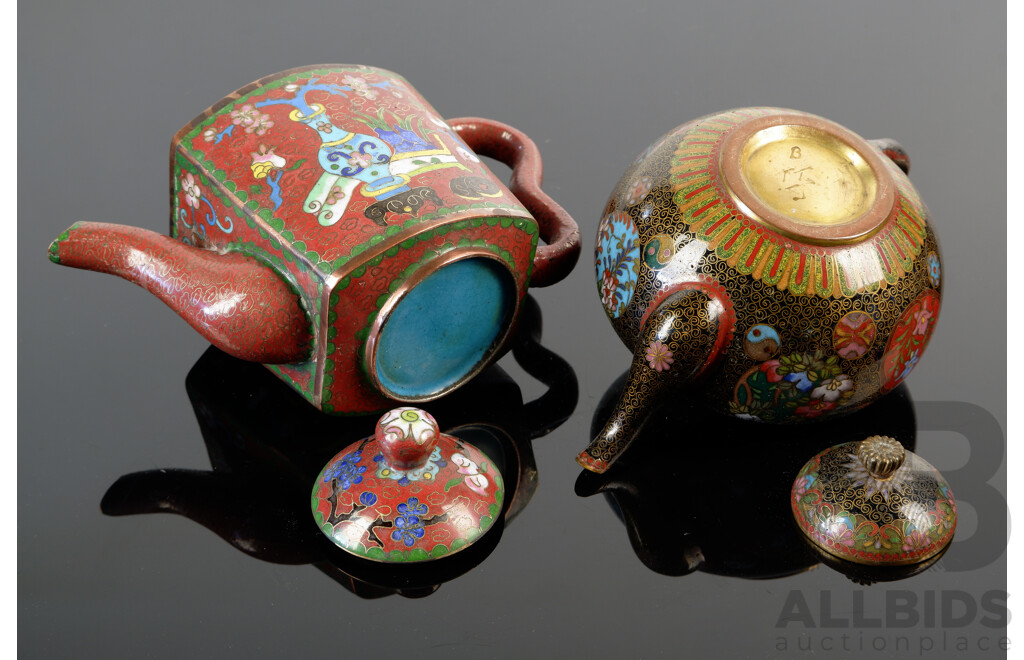 Two Vintage Chinese Cloisonne Teapots