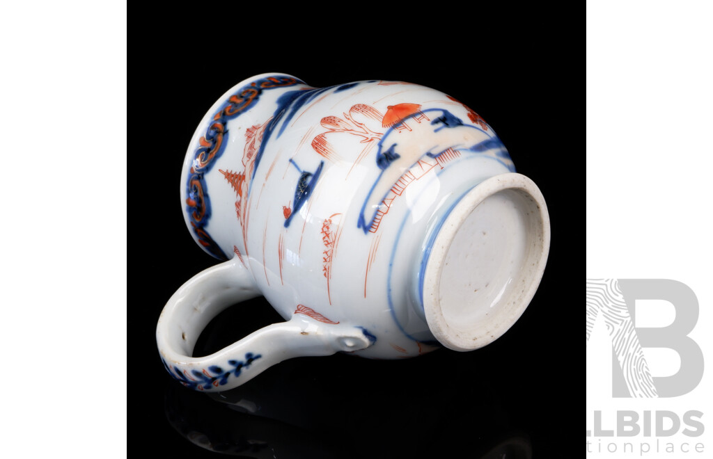 Antique Chinese Porcelain Export Ware Tea Mug with Blue and Coral Red Underglaze, Circa 18th Century