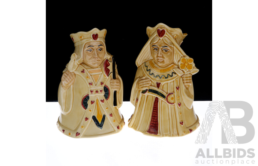 Vintage English Porcelain King & Queen of Hearts Jugs in the Pack of Cards Series by H J Woods