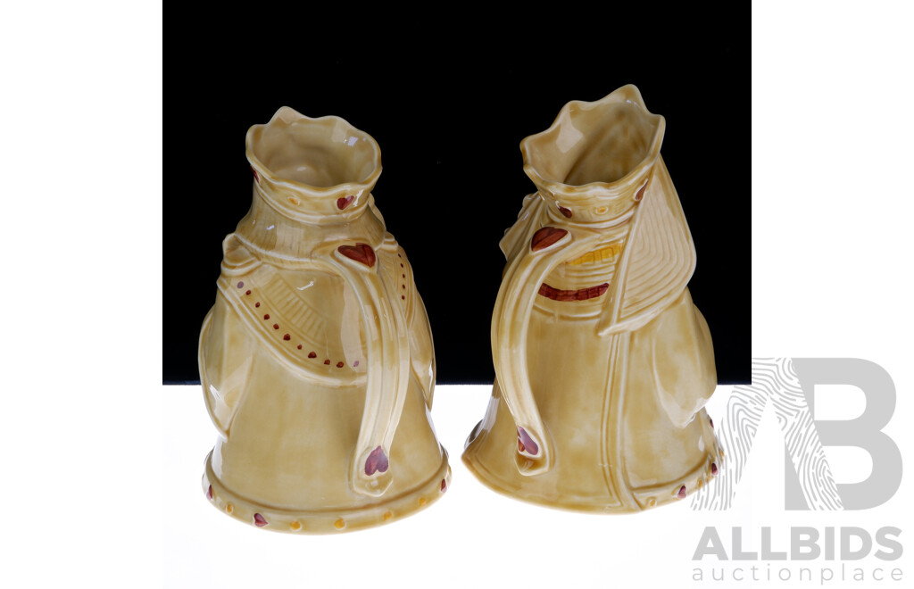 Vintage English Porcelain King & Queen of Hearts Jugs in the Pack of Cards Series by H J Woods