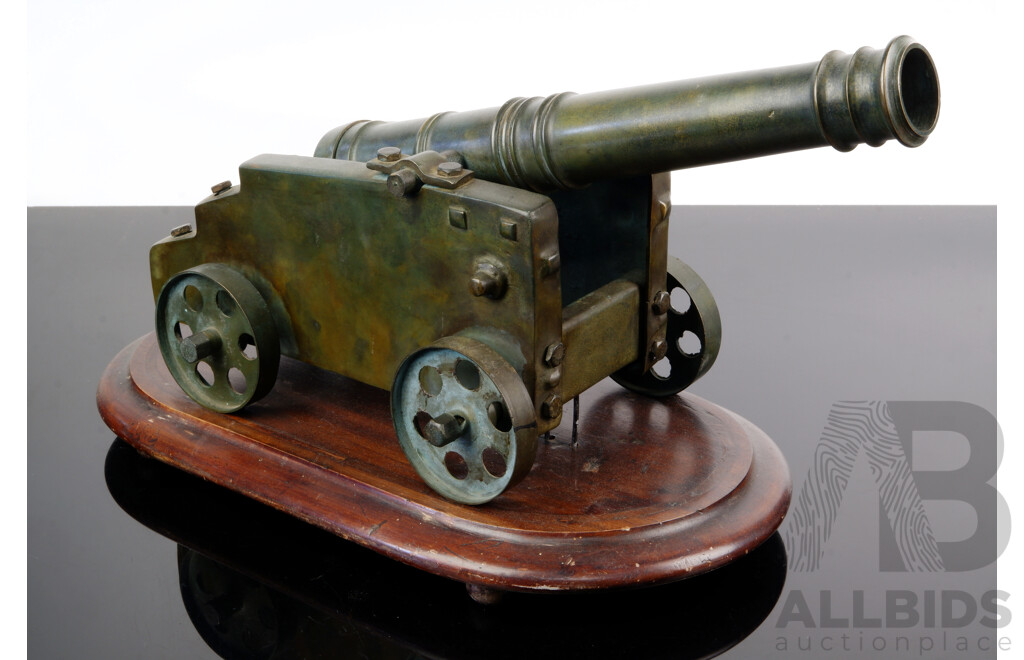 Bronze Display Cannon on Wooden Base