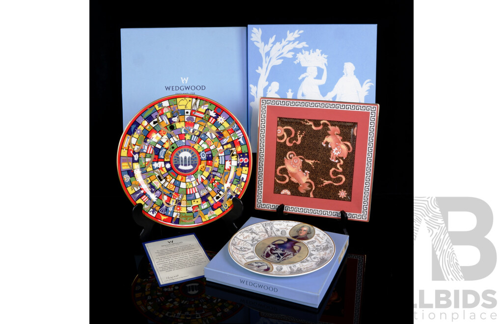 Collection Wedgwood Porcelain Display Plates in Original Boxes Including Limited Edition of 200 Australian Centenary of Federation Example and More