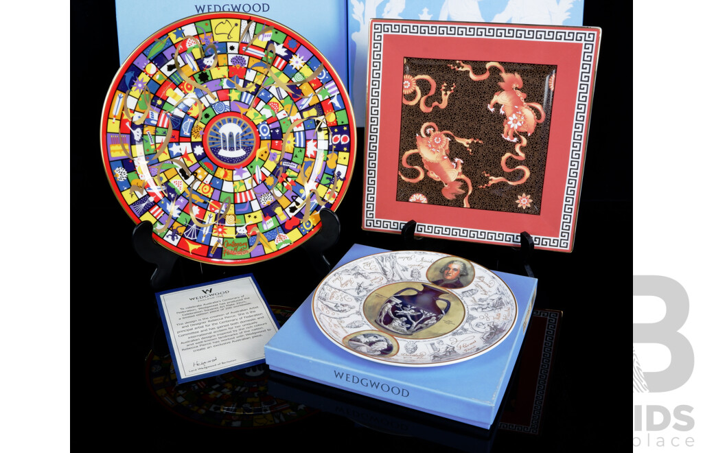 Collection Wedgwood Porcelain Display Plates in Original Boxes Including Limited Edition of 200 Australian Centenary of Federation Example and More