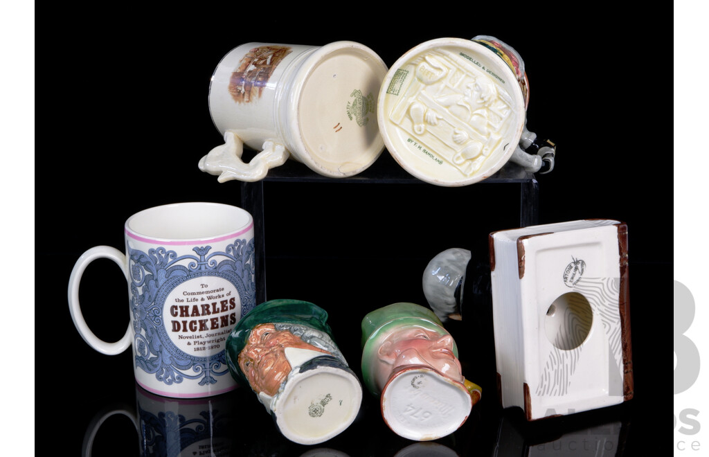 Collection English Porcelain Relating to Charles Dickens Including Mugs, Jugs and More