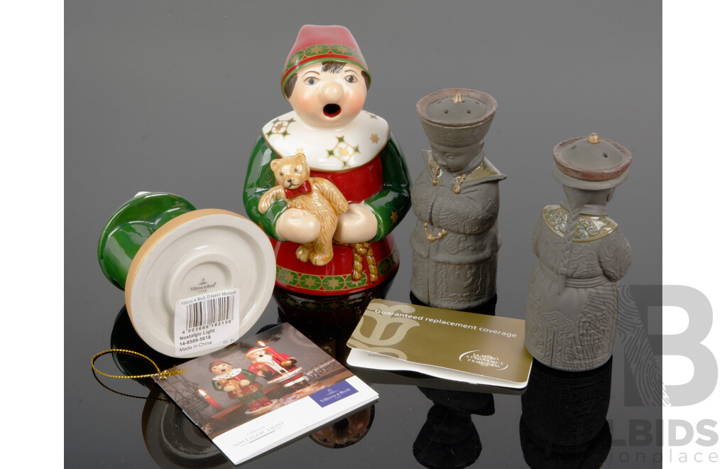 Lladro Chinese Themed Salt and Pepper Shakers Along with Villeroy & Boch Nostalgic Light, All in Original Boxes