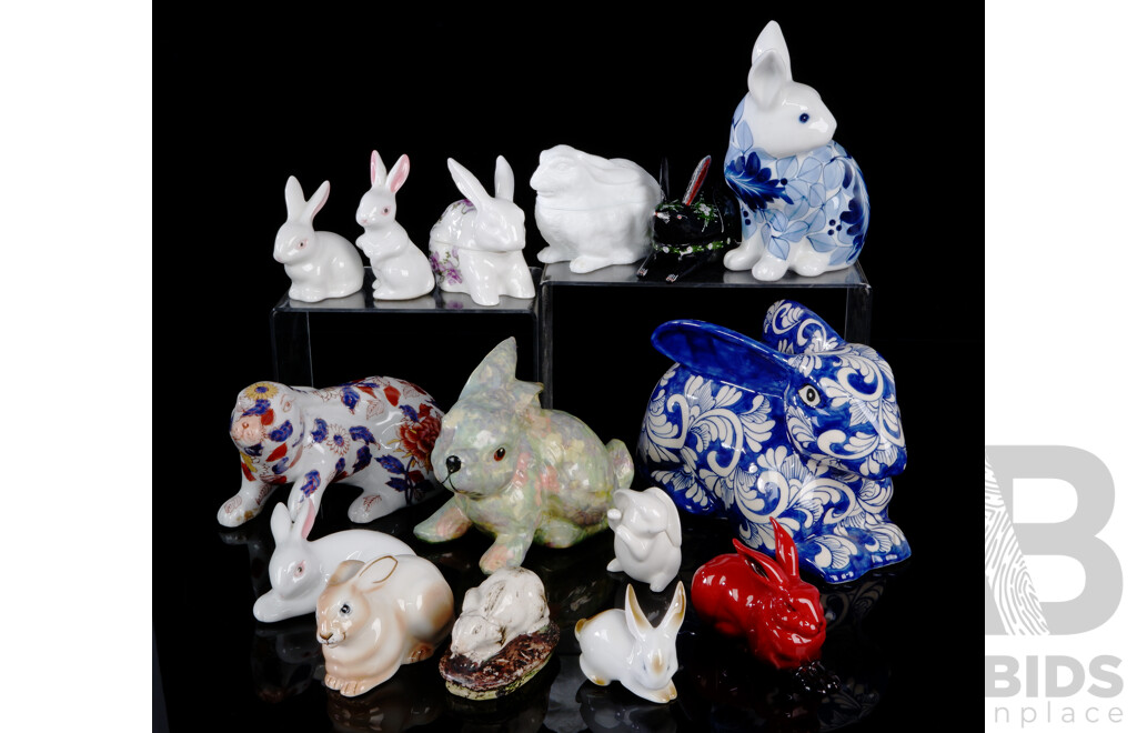 Collection Porcelain and Ceramic Rabbit  & Hare Figures Including Royal Doulton Flambe Example, Villeroy and Boch Example and More