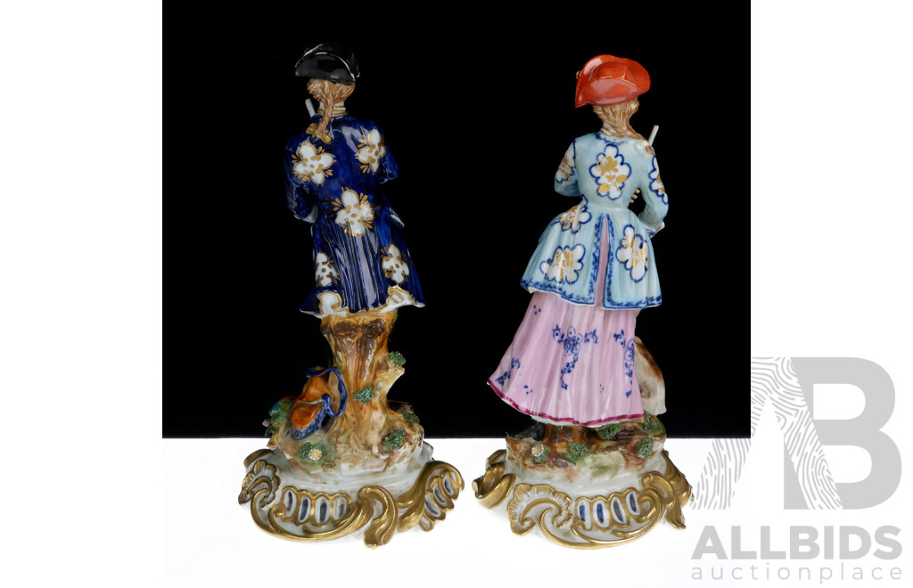 Pair Antique Italian Capodimonte Porcelain Huntsman and Huntress Figures