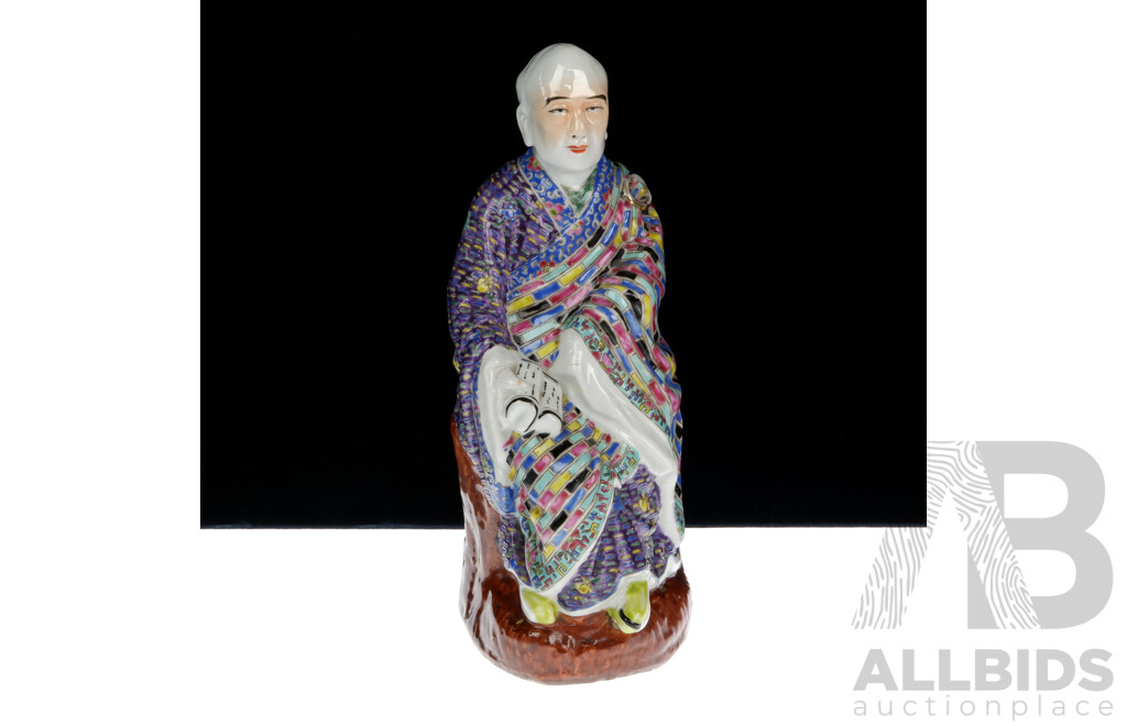 Fantastic Vintage Chinese Porcelain Luo Han Buddhist Statue with Intricate Hand Painted Detail