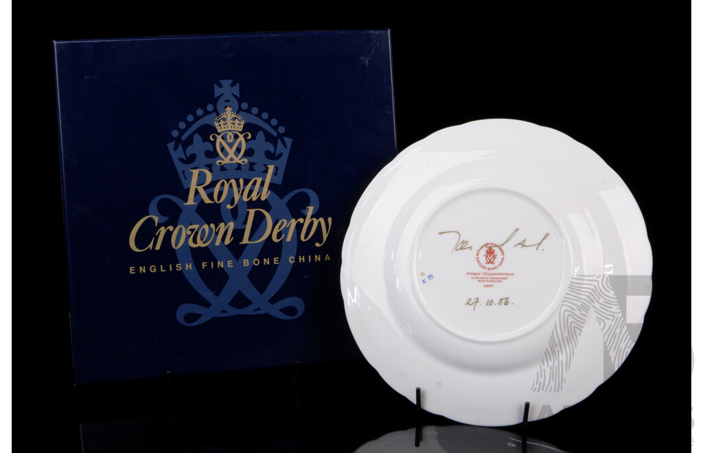 Royal Crown Derby Collectors Display Plate in Antique Chrysanthemum Pattern in Original Box