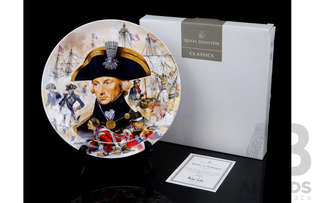 Royal Doulton Porcleain Collectors Display Plate, Signed by Michael Doulton in Battle of Trafalger Pattern in Original Box