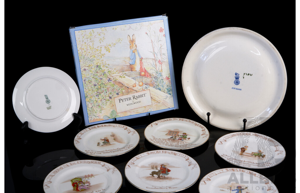 Collection Childrens Quality Porcelain Pieces Comprising Wedgwood Peter Rabbit Plate in Original Box, Royal Doulton Stable Bowl & Set Eight Royal Doulton Nursery Rhymes Side Plates