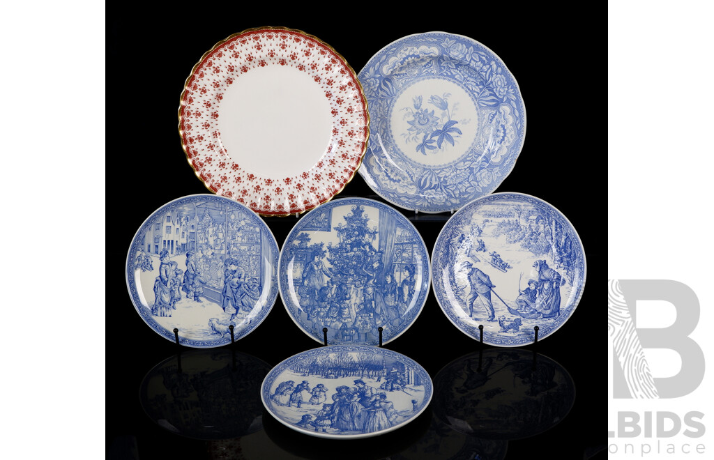 Collection Six English Spode Porcelain Plates Including Four Christmas Plates