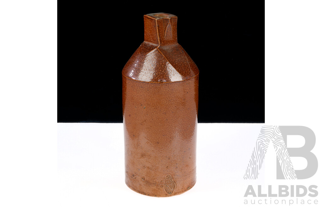 Interesting Antique Early Doulton & Co Stoneware Large Ink Bottle Number 4 with Squared Off Top