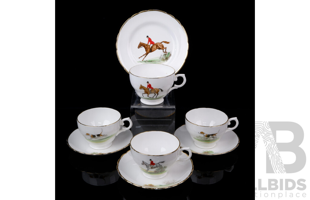 Set Four Vintage English Tuscan Fine Bone China Duos Hand Painted by Dulcie Vaughan