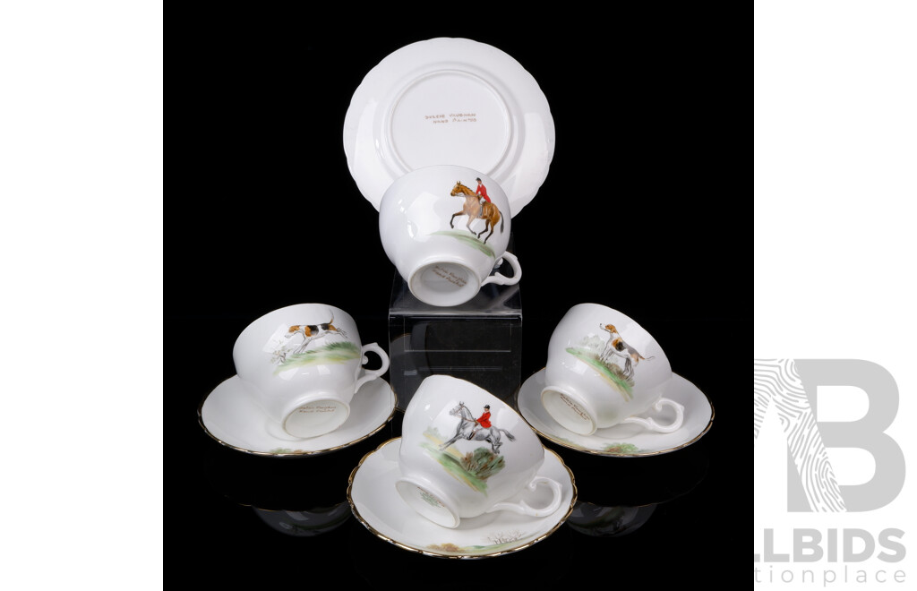 Set Four Vintage English Tuscan Fine Bone China Duos Hand Painted by Dulcie Vaughan