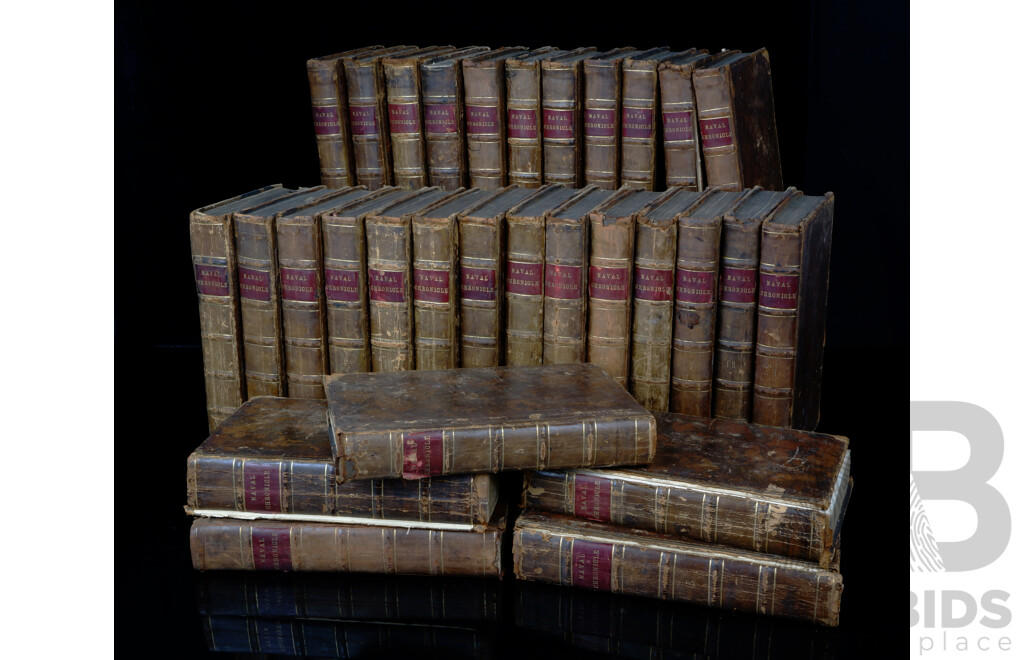 Antique Collection 30 Volumes, the Naval Chronicle, Joyce Gold, London, Late 1799 to  1813, Leather Bound