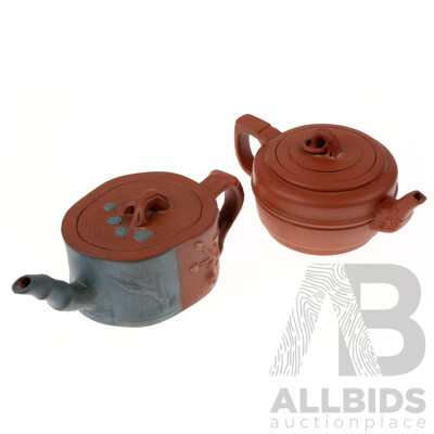 Two Chinese Yi Xing Small Teapots, Character Stamps to Bases