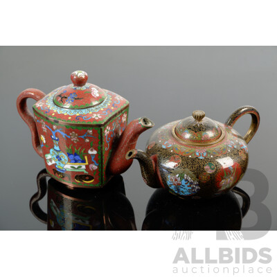 Two Vintage Chinese Cloisonne Teapots