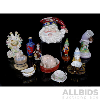 Nice Collection Antique, Vintage & Other Porcelain Including Antique Capodimonte Figure, Crown Staffordshire Puch Figure, Royal Worcester Punch Snuffer, J Kent Foley Ware Blue and White Vase and More