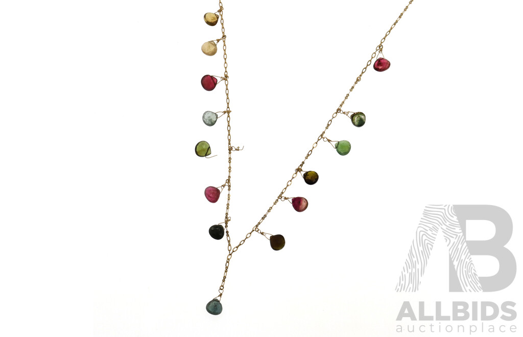 14ct Yellow Gold Tourmaline Necklace, 50cm Long, 9.71 Grams