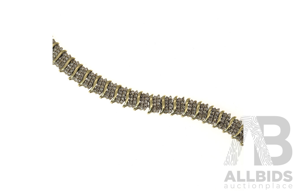 9ct Yellow & White Gold Diamond Set Bracelet, TDW 3.0CT, 20cm. 21.25 Grams