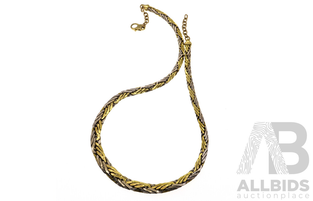 18ct White & Yellow Gold Fancy Link Snake Chain with Extender, 50cm, 34.33 Grams