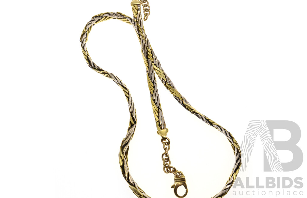 18ct White & Yellow Gold Fancy Link Snake Chain with Extender, 50cm, 34.33 Grams