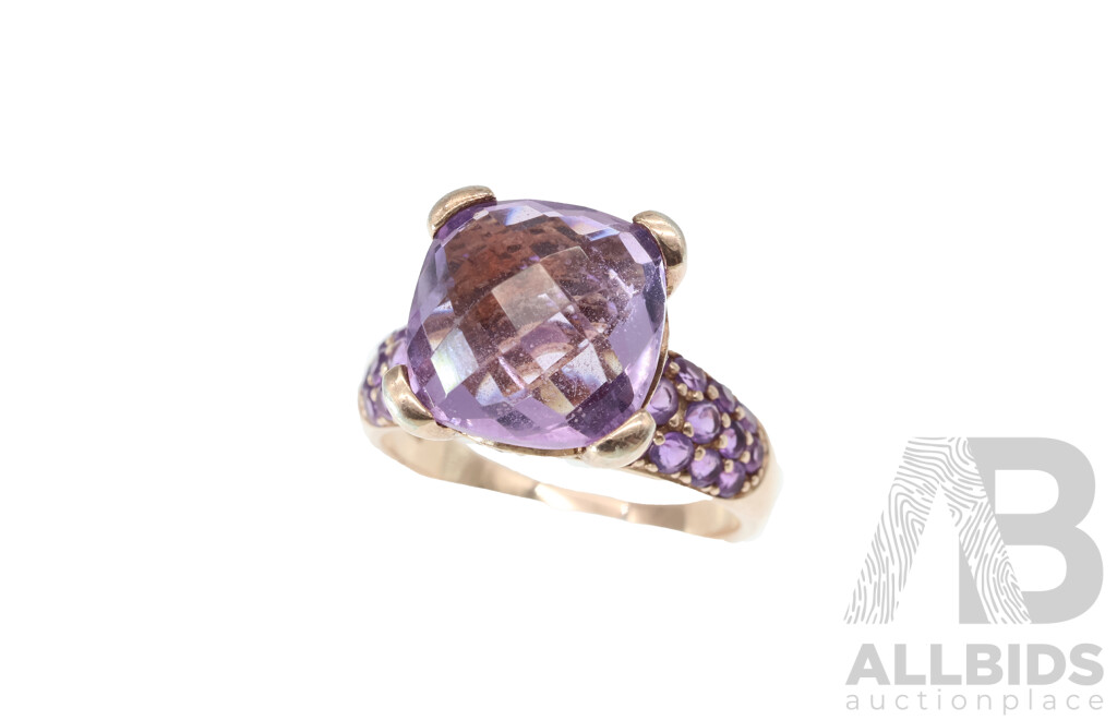 Rose Sterling Silver Rose De France Amethyst & Diamond Ring, TDW 0.25ct/A 7.59ct, Size T, 6.33 Grams