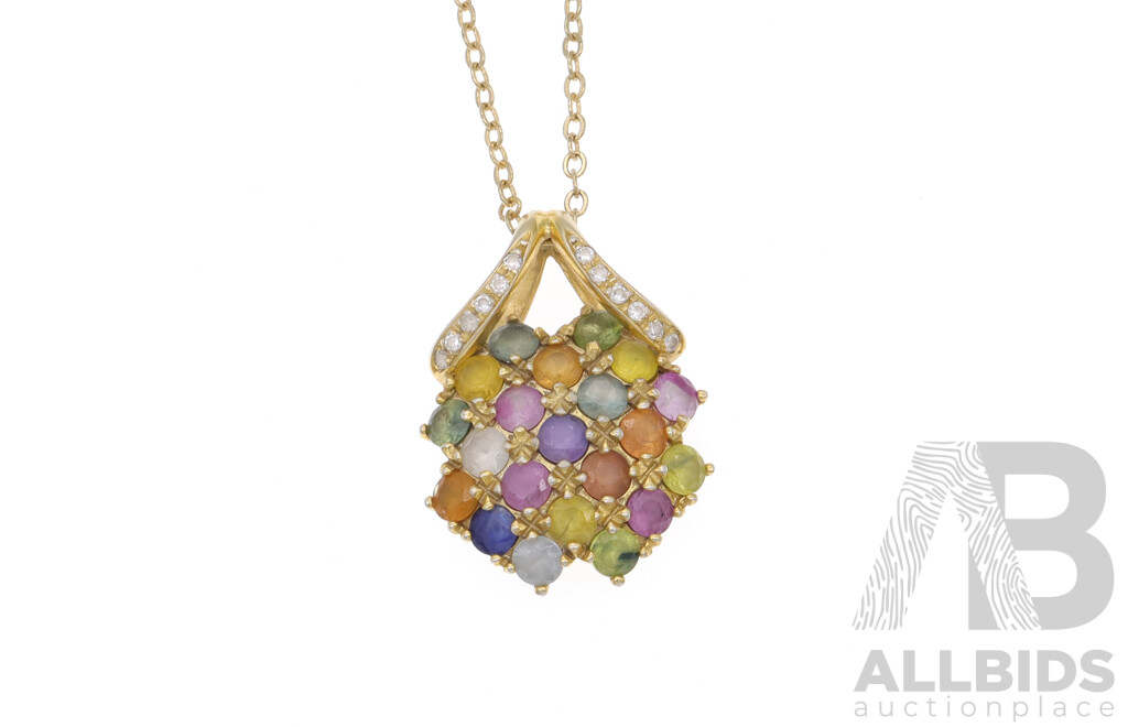 14ct Yellow Gold Multi Coloured Sapphire Pendent, Est 3.20CT, 5.71 Grams