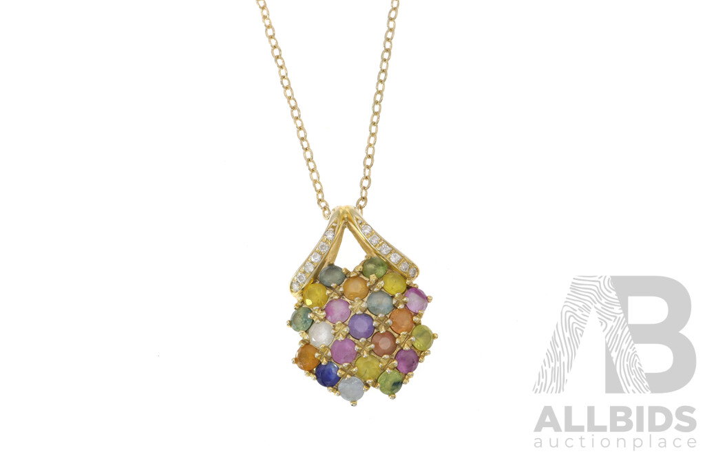 14ct Yellow Gold Multi Coloured Sapphire Pendent, Est 3.20CT, 5.71 Grams