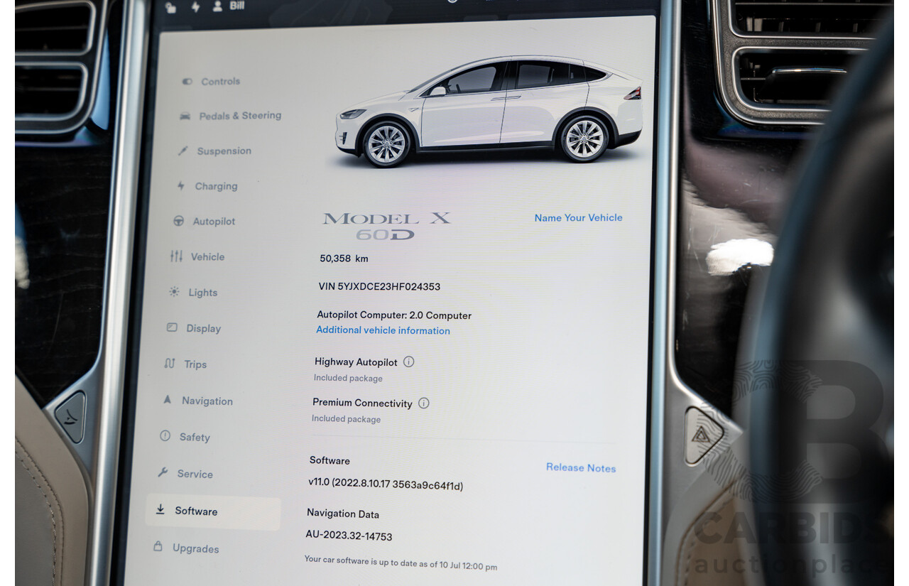 02/2017 Tesla Model X 60D (AWD) 4d Wagon Pearl White Dedicated Electric EV