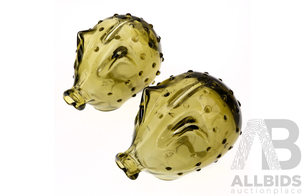 Pair Vintage Holmegaard Glass Piggy Banks