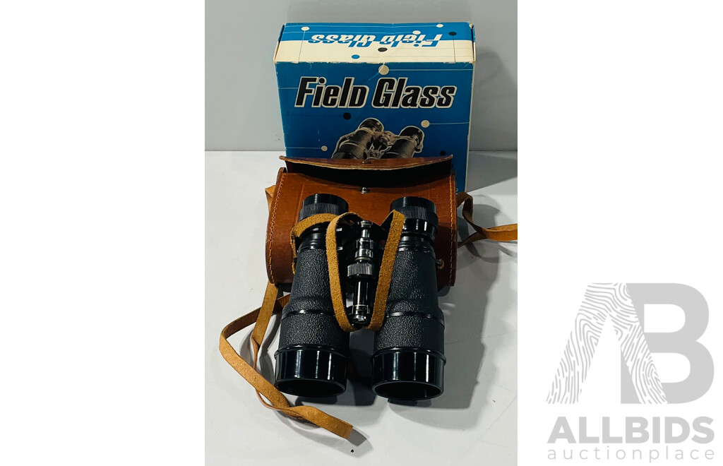 Pair of Vintage Field Glasses Binoculars with Leather Carrying Case