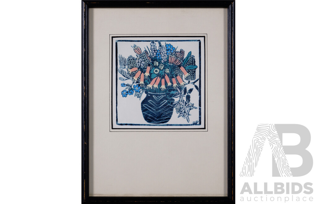 Margaret Rose (MacPherson) Preston, (Australia,1875-1963), Christmas Bells 1925, Lovely Reproduction Print of the Original Hand Coloured Woodcut, Purchased by the ANG in 1984, 32 x 23.5 cm (frame)