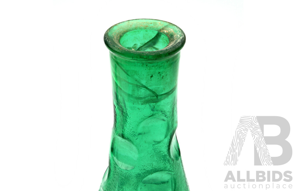 Retro Italian Made Empoli Style Dimpled Green Glass Decanter with Stopper