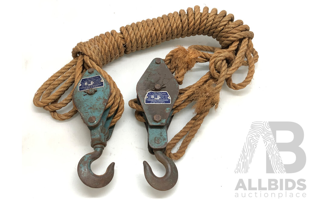 2 X Rope Lift Block and Tackle