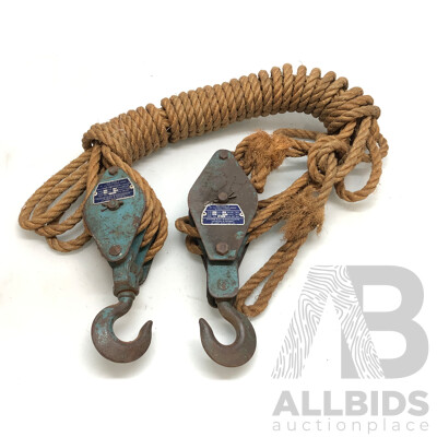 2 X Rope Lift Block and Tackle