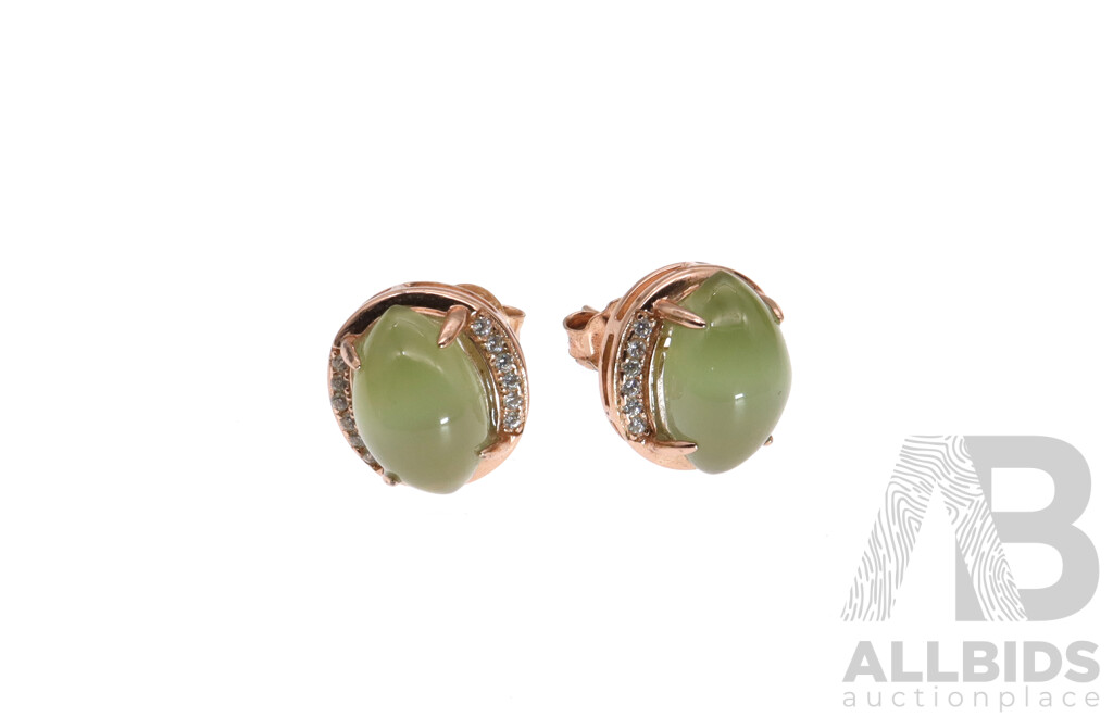 Rose Gold Plated SS Green Moonstone & CZ Stud Earrings and Sterling Silver Agate Drop Earrings - NEW in Presentation Boxes