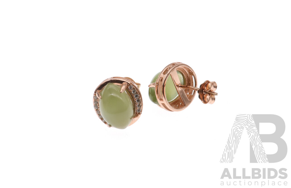 Rose Gold Plated SS Green Moonstone & CZ Stud Earrings and Sterling Silver Agate Drop Earrings - NEW in Presentation Boxes