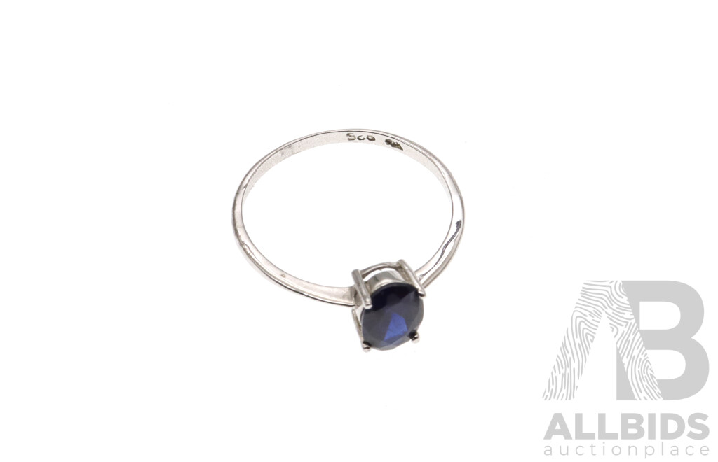 9ct Plain Yellow Gold Ring, Size N, 1.34 Grams & Sterling Silver Lab Sapphire Ring, Size M, 0.98 Grams