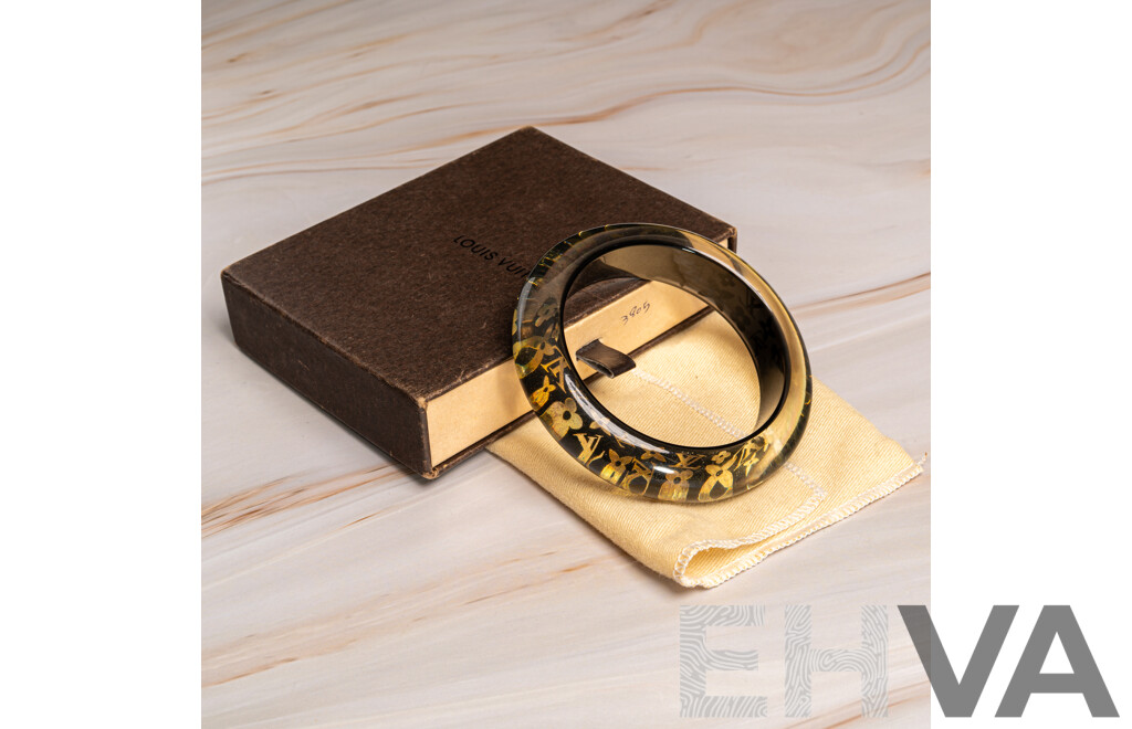Louis Vuitton Inclusion Black & Gold Resin Bangle, Vintage, 19mm Wide, 66mm Internal Diameter