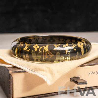 Louis Vuitton Inclusion Black & Gold Resin Bangle, Vintage, 19mm Wide, 66mm Internal Diameter