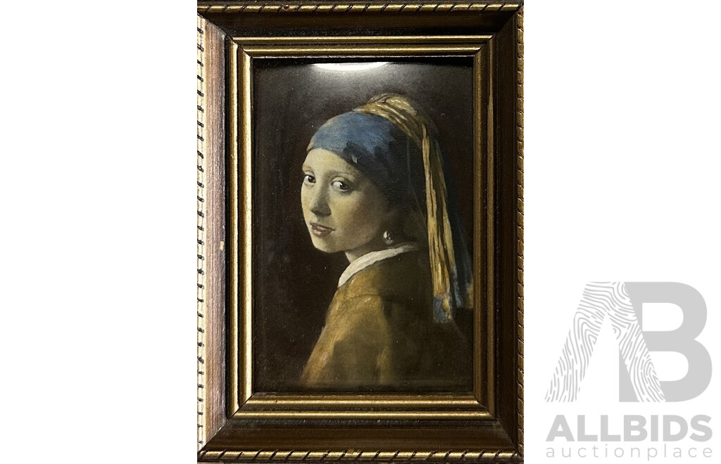 Collection of Five Embellished Miniatures of the Original Oils, Includes Vermeer's Girl with Pearl Earring and Henner's Fabiola, 12 x 11 cm (larger Frame) (5)