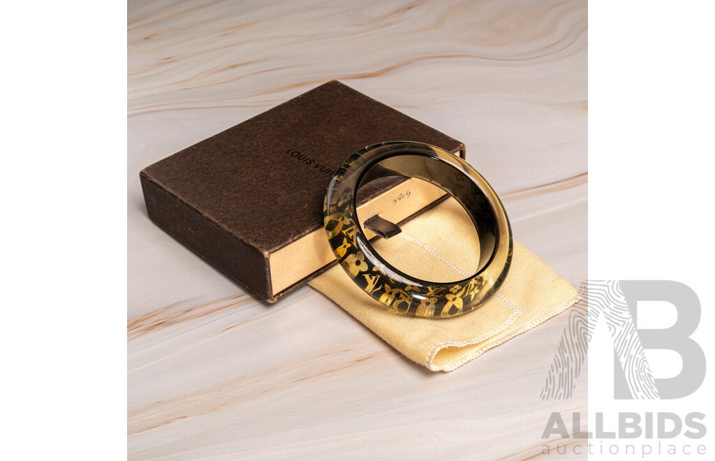 Louis Vuitton Inclusion Black & Gold Resin Bangle, Vintage, 19mm Wide, 66mm Internal Diameter