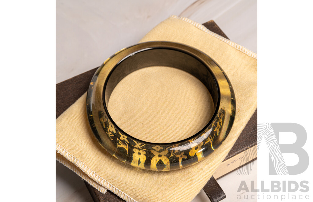 Louis Vuitton Inclusion Black & Gold Resin Bangle, Vintage, 19mm Wide, 66mm Internal Diameter
