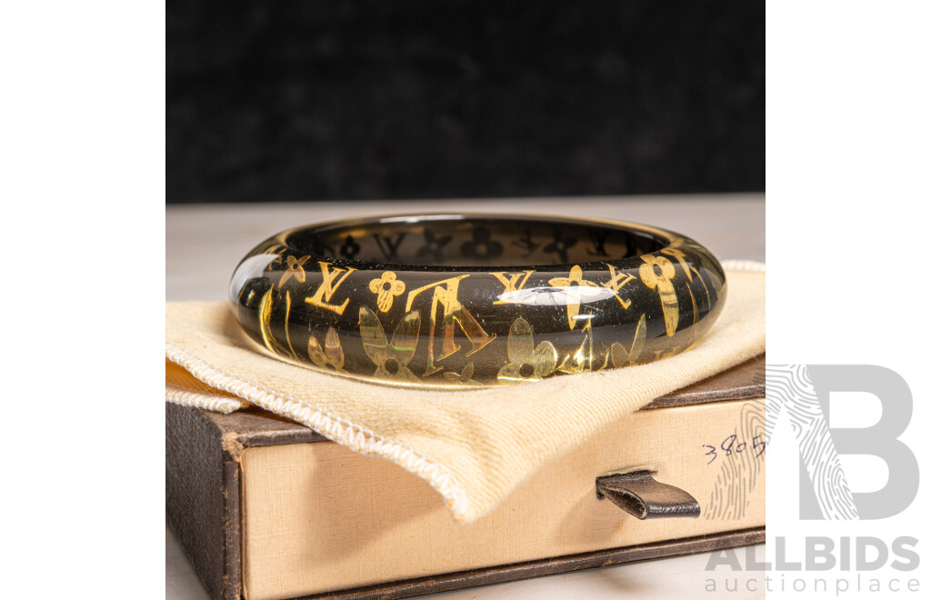 Louis Vuitton Inclusion Black & Gold Resin Bangle, Vintage, 19mm Wide, 66mm Internal Diameter