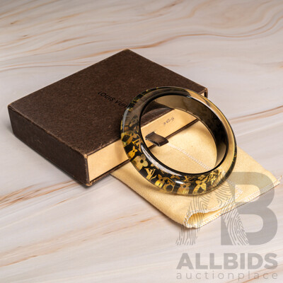 Louis Vuitton Inclusion Black & Gold Resin Bangle, Vintage, 19mm Wide, 66mm Internal Diameter