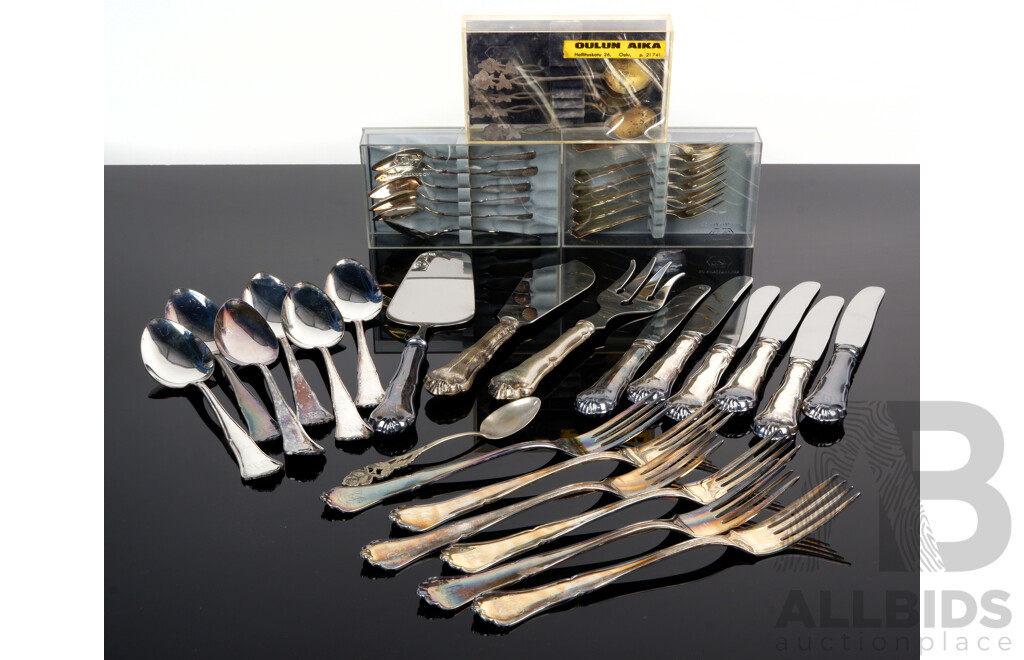 Large Collection Vintage 830 Silver Flatwear Including 20 Pieces with Hollow 830 Silver Handles