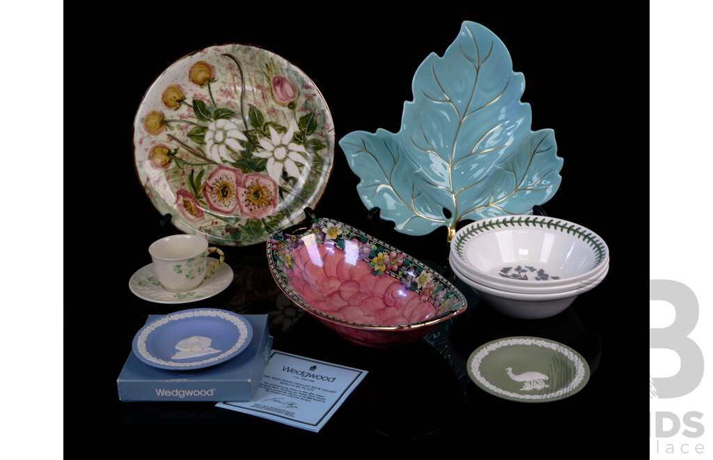 Collection Quality Porcelain Pieces Including Belleek Duo, Wedgwood Jasperware, Portmeirion, Daisy Ware and More