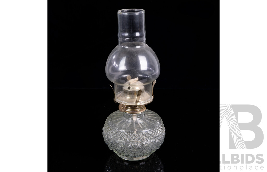 Kerosene Lamp with Cut Glass Font and Glass Chimney